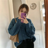 Cardigan Sweater Long Sleeve Single Breasted Solid O-Neck Females Loose Trendy Chic Leisure Elegant Sweet Outwear