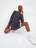 Spring And Autumn New Long-Sleeved T-Shirt Women's Pure Cotton Loose Open Knitted T-Shirt Wine