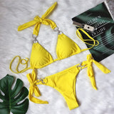 Woherb New Swimsuit Sexy Crystal Diamond Solid Color Strap Bikini Beach Vacation Swimsuit