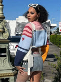 And Winter Fashion Striped Sweater Female Pattern Print Lull Loose Version Of The Bumpy Pattern Splicing Fashionable