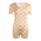 Women Sexy V-Neck Bodycon Bodysuit Casual Printed Button Sleepwear Jumpsuit Shorts Romper Leotard Sexy Ladies Summer Pajamas