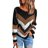 Winter Loose Casual Patchwork Sweater Women Round Neck Streetwear All-match Knitting Jumper Ladies Trend Pullover Top-Outfit