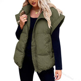 New Women's Solid Color Zipper Pocket Cotton Vest Fashion Collar Temperament Commuting