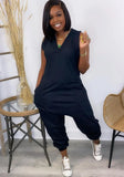Casual V-neck Sleeveless Solid Pockets Full Length Loose