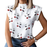 Summer Women Sleeveless Mandarin Collar Printed Pullover T-Shirt 2021 Sexy Club Street Casaul Homewear T-Shirt