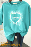 Plus Size T Shirt 100% Cotton L-6XL Tshirt Short Sleeve Women Top 2023 Summer Heart Print O Neck Oversized T Shirts-Outfit