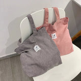 2022 Women's Shopper Shopping Bag Canvas Shoulder Bag Female Hand Bags Corduroy Environmental Storage Reusable Foldable Tote