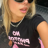 Women's T-shirt Harajuku Y2K Sweet Girl Slim Fit Open Navel Fashion Letter Pattern Clothes-Outfit