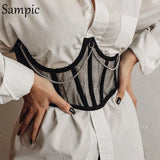 Sexy Women Chic Chain Mini Bustier Corset Vest Sleeveless Skinny Crop Top 2021 See Through Underwire Tank