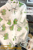 Korean Top Harajuku Summer Top Chiffon Blouse Woman Novelty 2023 Kawaii Cool Tops for Woman Cartoon Frog Print Shirt-Outfit