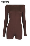 stacked V Neck drawstring sporty rompers women solid full sleeve lace up strethy skinny playsuits activewear 729-1-Outfit