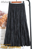 High Waist Solid Color Pleated Skirts Women's Mid-length Casual Skirt For Spring Summer QT1814-Outfit