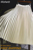 Spring Summer Women Pleated Mid Skirts Elastic Waisted Solid Elegant Skirt 11 Colors Availabled QH1674-Outfit