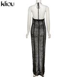 Mesh Stacked Maxi Dress See Through Sexy Women New Fashion Sleeveless Backless Spaghetti Strap Female Clubwear Skirts 928-1-Outfit