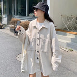 Corduroy Jacket Women's Spring Autumn Shirts Casual Couple Outwear Solid Oversized Shirt Bf Style Top-Outfit