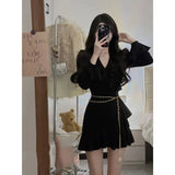 Woherb And Winter Pure Desire To Collect Waist Slim Show Thin Temperament Hepburn Wind Small Design Sense Black Inside Take Dress Children-Outfit