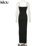 Kliou elegant sleeveless slit sexy maxi dress women fashion party vestidos outfits bodycon solid female clothing