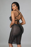 Black Sexy Beaded Halter Midi Bodycon