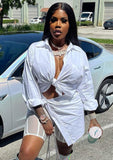 White Turn-down Collar Full Sleeves Solid Tied Long