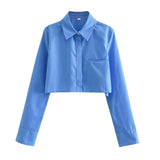Women Fashion Loose Cropped Shirts Vintage Long Sleeve Front Button Female Blouses Blusas Chic Tops-Outfit
