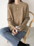 Winter Korean Fashion Long-sleeved Tops Solid Colorsweater Women Oversized Sweater O-Neck Soft Women's Knit Pullovers-Outfit