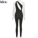 Kliou One Shoulder Sexy Cut Out Rompers Womens Jumpsuit 2021 Streetwear Solid Backless Active Wear Skinny Slim Jumpsuits