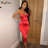 satin slip high waist neon backless sexy bodycon midi dress 2019 summer women fashion party elegant sleeveless