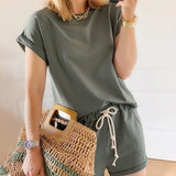 Summer Women's Suit Two Pieces Tracksuit Short Sleeve Sports Suits Women 2021 Casual Tracksuits Elastic Waist Lady