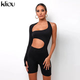 Kliou Asymmetrical Solid Women Rompers Basic Long Sleeve Casual Sportswear Streetwear Female Elastic High Waist