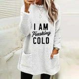 And Winter Women's Hot Style Letter Print Round Collar Loose Long Sleeve Pocket Plush Hoodie Woman-Outfit