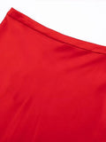 Pleated Stain Midi Skirt Women Fashion High Waist Side Zipper Long Skirts Spring Summer Chic Office Lady Red Outfits-Outfit