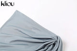 Kliou Solid Deep V sexy Two Piece Sets Midnight Club Halter Top And Skirt Backless Summer Partywear Hollow Out Ruched Women