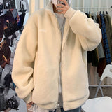 Lamb Velvet Jacket Men Zipper Stand Collar Short Cardigan Coat Autumn Winter Loose Casual Korean Turtleneck Fashion Female