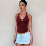 Women's Clothing 2025 Summer New Hottie Style Sexy Hanging Neck Tie Bare Back Repair