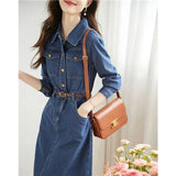 Woherb Joker Show Thin Denim Dress Female 2024 Summer New Casual Pocket Closed Waist Skirt-Outfit